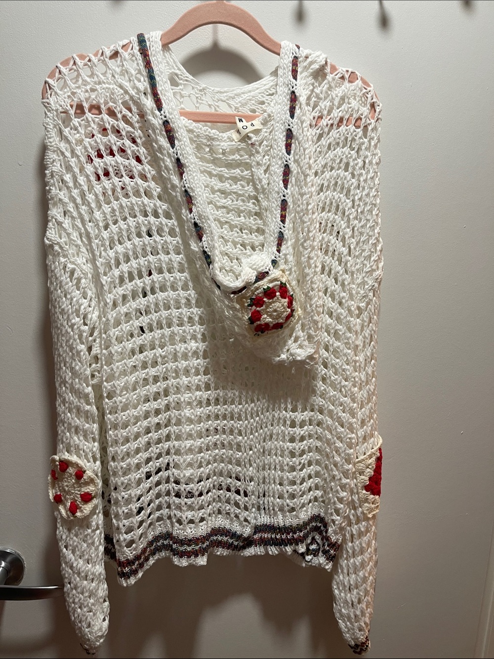NWOT POL Cream Crochet Pullover w/ Patchwork Appliqués - Picture 7 of 10